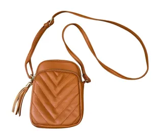 Boutique Womens Zipper Pocket‎ Crossbody Purse Caramel Brown Faux Leather Travel thumbnail 1