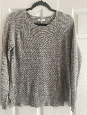 Madewell Textured Waffle Knit Sweater Womens Size S Gray Marl Raglan Pullover thumbnail 1