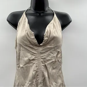 Zara Satin Ruched Beige‎ Halter Tie Shift Mini Slip Dress Size M NWT thumbnail 4
