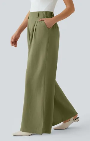 NWT Halara High Waisted Wide Leg Flowy Solid Palazzo Casual Linen-Feel Pants XL thumbnail 1