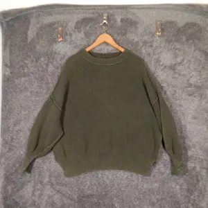 Aerie Oversized Olive Green Ribbed Knit Cotton Blend Baloon Sleeves Medium thumbnail 2