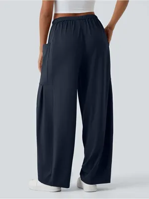 Halara Palazzo Navy Pants Wide Leg Flowy Drawstring Pockets Casual Size S NWT thumbnail 4