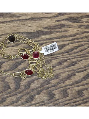NWT MCYS Fashion Open Link Bezel Set Long Station Necklace Gold / Red 30' + 3" thumbnail 2