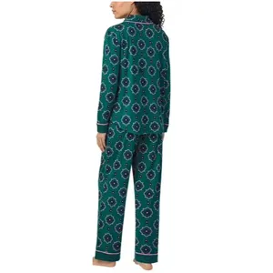 Room Service Shawl Collar Pajama Set Green Geo Womens Medium thumbnail 6