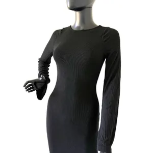 Backless Long Maxi Dress Open Back Ribbed Dress Long Flare Sleeve Slim Fit thumbnail 8