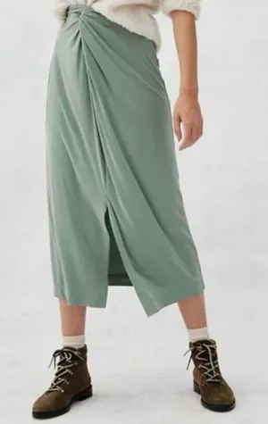 Anthropologie Jersey Midi Skirt in Sage Green Size Small with slit thumbnail 1