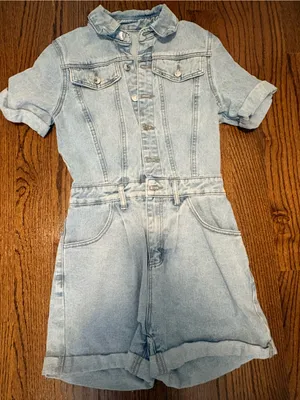 SheIn Light Wash Denim Short Romper thumbnail 1