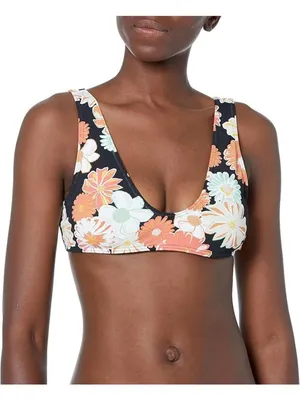 Roxy Standard Beach Classics Bralette Bikini Top Tie Back Floral Print Black S thumbnail 1