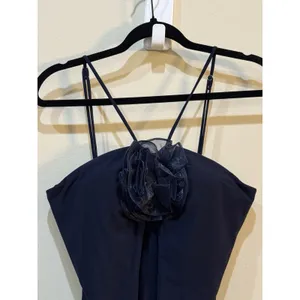 XSCAPE Women's Rosette Halter Gown Sleeveless Front slit Formal Dress Navy 10 thumbnail 4