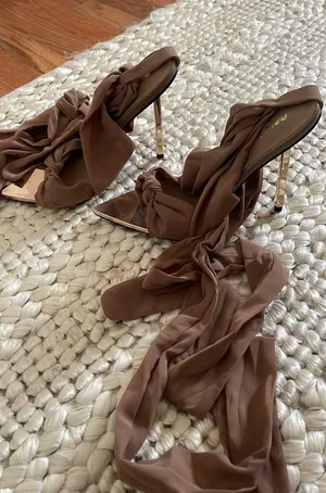 Pretty Little Thing Brown Wrap Ankle Strap Heels thumbnail 1