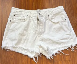 AGOLDE White Parker High Waisted Frayed Denim Shorts thumbnail 1