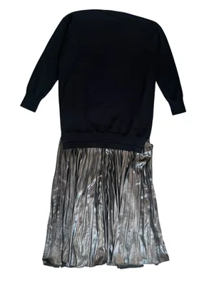 Anthropologie Women’s Twofer Black Knit Oversized Sweater Pleated Midi Dress S thumbnail 6