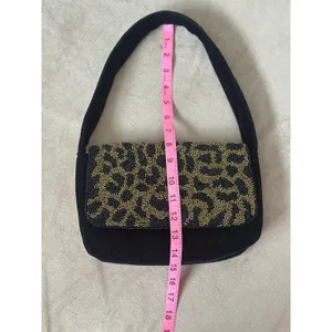a new day Black and Gold Beaded Leopard Print Shoulder Bag Velvet Purse thumbnail 8