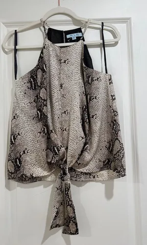 NWOT She + Sky Snake-Print Tie-Front Camisole - Beige & Black Accents thumbnail 1