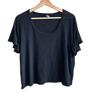 Old Navy Flutter Sleeve Scoop Neck Top S Black Womens Ruffle Knit Tee thumbnail 1