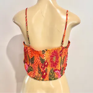 New Joie Floral Crop Top Sz L Smocked Camisole Orange Flower NWT thumbnail 6