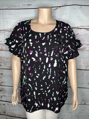 Lane Bryant Size 26 Black - Printed Tiered Ruffle Sleeve Blouse Top thumbnail 1