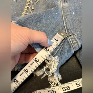 Rhinestone Fringe High-Rise Denim Shorts - Blue size Medium NWT thumbnail 10