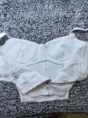 Y2K Zara Structured White Denim Bustier Corset Top Crop Camisole in XXL #corsettop thumbnail 7