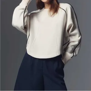 Anthropologie Maeve Paneled Warm-Up Sweatshirt in Cream Size Small thumbnail 2