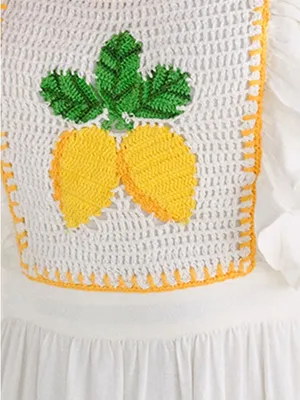 SAYLOR White Lemon Crochet Bib Midi Dress Ruffle Tiered Sundress Small thumbnail 6