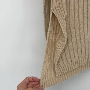 J.Crew Oversized‎ XS/S Beige Linen Cotton Ribbed V-Neck Sweater Pullover thumbnail 3