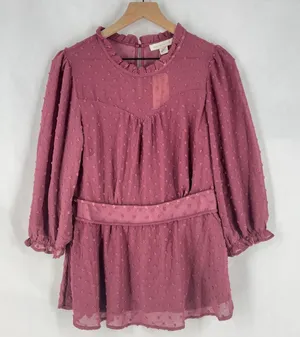 Monteau Purple Sheer Swiss Dot Ruffle Neck 3/4 Sleeve Peplum Blouse NWT‎ XL thumbnail 1