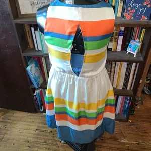 Anthropologie Girls from Savoy multicolored striped silk 4 dress thumbnail 2