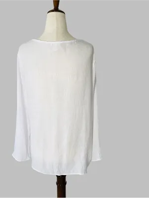 SPENSE Eyelet Lace Accent Tie Front Top White Size L thumbnail 3