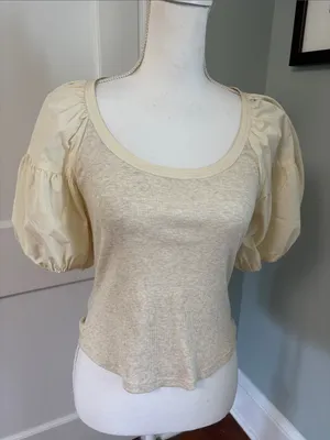 Ulla Johnson Cream Puff-Sleeve Scoop Neck Top Harlowe Pullover XS thumbnail 1