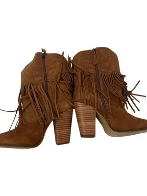 DINGO Crazy Train Fringe Embroidered Snip Toe Cowboy Booties Camel,Size 9.5 NWOT thumbnail 6