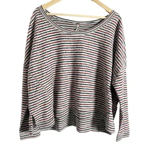 Free People Little Ann Blue Red Striped Dolman Sleeve Sweater Top Size XS thumbnail 3
