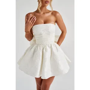 NWT Babyboo Salome Ivory Floral Jacquard Bow Corset Strapless Mini Dress Size XS thumbnail 3