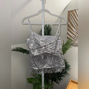 Revolve Saylor Persephone Top & Mini Skirt Set in Platinum Silver‎ Sequin thumbnail 5