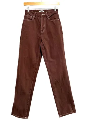 PacSun Brown Dad Jeans High Rise Straight Leg Contrast Stitch Size 25 Button Fly thumbnail 1