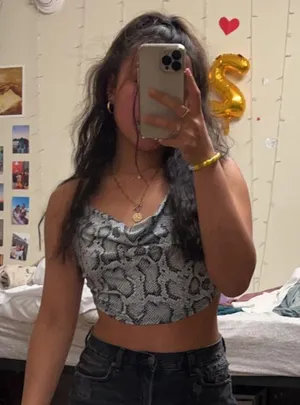 Windsor snakeskin cowlneck backless crop top thumbnail 1