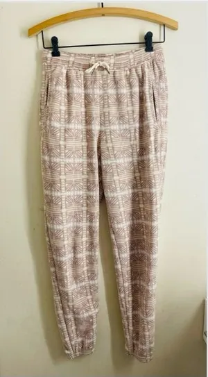 Patagonia Micro D Fleece Joggers Womens S Snow Bean Natural Geometric Cozy Pants thumbnail 1