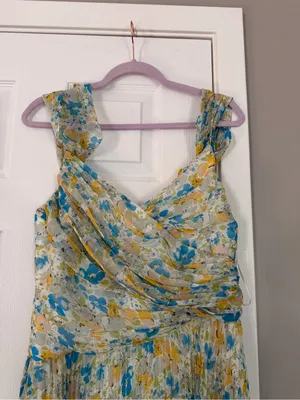 Astr the Label Sleeveless Floral Yellow Blue Maxi Dress Mock Neck Summer Wedding thumbnail 5