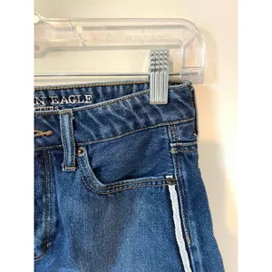 American Eagle High Rise Festival Mini Stripe Denim Skirt Blue Size 0 Short thumbnail 3