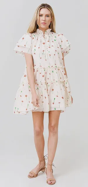 Hunter Bell Merritt Dress Floral Short Flutter sleeve tiered thumbnail 1