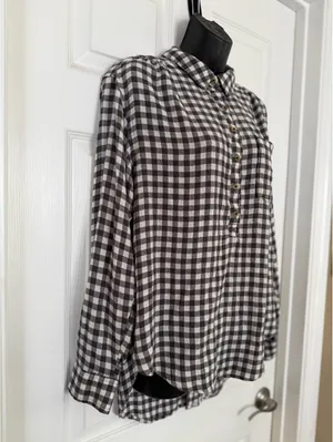 Anthropologie black and white gingham button front shirt thumbnail 9