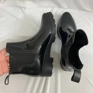 Capelli New York women's black glossy rubber ankle rain boots stretch slip on 11 thumbnail 4