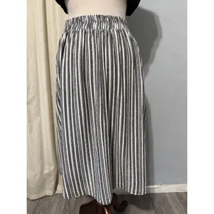 See You Monday Linen Blend Striped Midi Skirt‎ Size L Black White Nautical Cottagecore Modest thumbnail 12