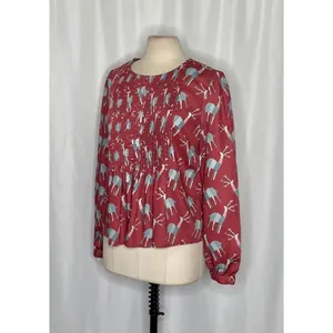 Anthropologie GEISHA DESIGNS Reindeer Deer Print Pleated‎ Top Blouse Medium thumbnail 4