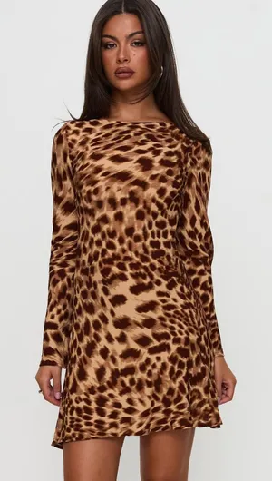 Princess Polly Halo Bias Mini Dress Leopard Animal Print Brown US 14 Curve NWT thumbnail 1