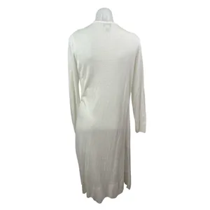Rachel Zoe Womens White Linen Long Sleeve Longline Duster Cardigan Sweater Top M thumbnail 5
