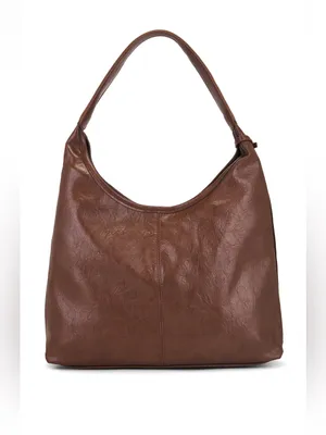 Opposite sided faux leather & faux suede Dark Brown Shoulder tote Bag thumbnail 3