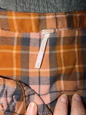 Free People Orange, Brown, and Pink Plaid Button-Down Shirt thumbnail 3