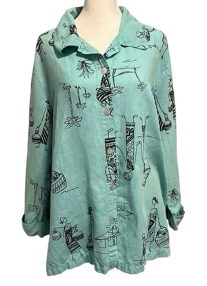 Hot Cotton Size XL Shirt Top Linen Blend Art to Wear Artsy Lagenlook Oversized thumbnail 1