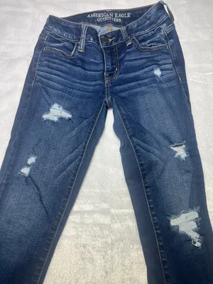 American Eagle Outfitters Navy Blue Ripped Skinny Jeans thumbnail 3